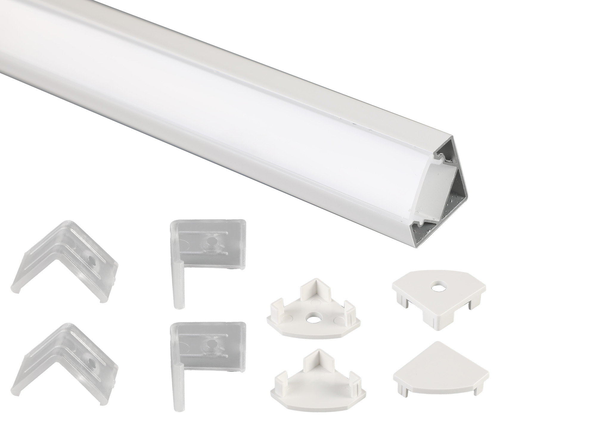 Tiras 2m, 18 x 18mm White Corner Aluminium Profile With Diffuser And Accessories